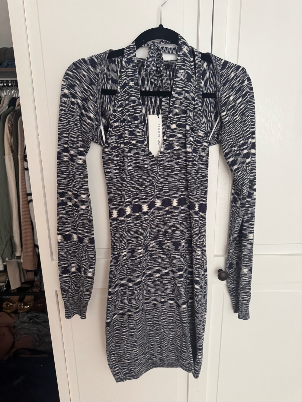 CottonCandy Long Sleeve Patterned Knit Halter Dress w/ Cropped Long-sleeve Shawl